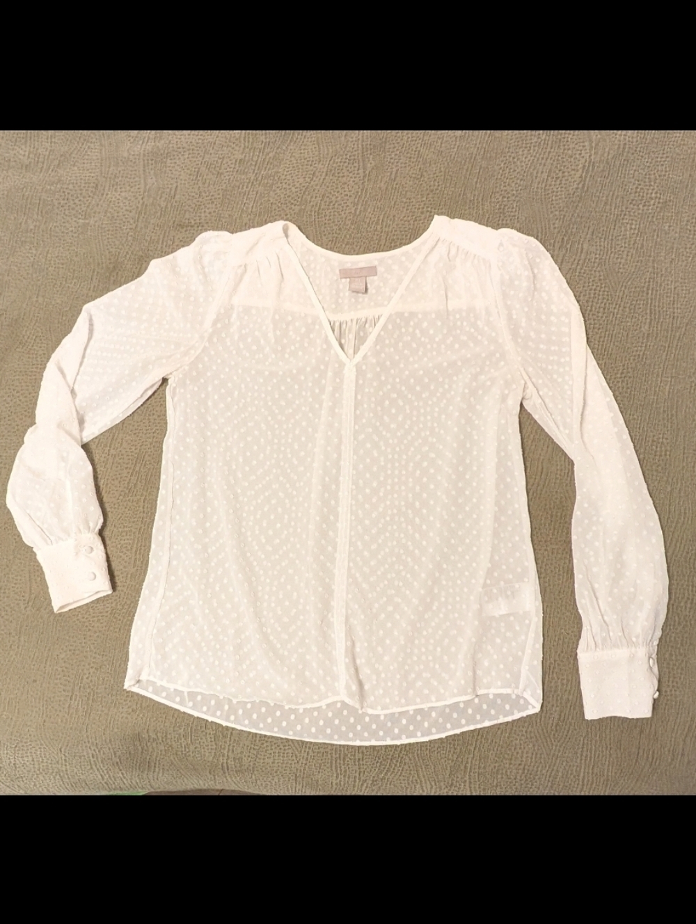 SALE -- H&M White Swiss Dot Sheer Blouse Long Sleeve V-Neck Top Women's Small - Picture 3 of 10